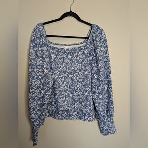 LC Lauren Conrad Blue and White Floral Blouse Size XL